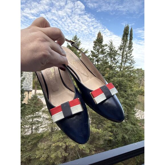 Allen Edmonds Fergie Women’s 8 AA Slingback Pumps Navy Vintage USA made 40s 50s - Picture 14 of 16